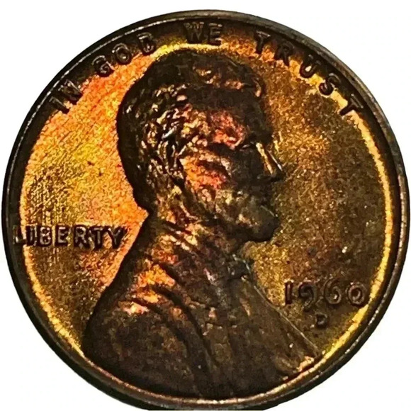 1960 D/D Large Date/Small Date Variety! Rainbow Toned -very scarce - Picture 1 of 5